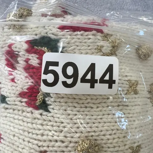 Vtg. 80s Curio & Company Hand Knit Christmas Sweater Bow Garland Metallic Ramie Red