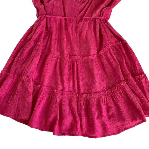 Francesca’s Blue Rain Christina Magenta Pink Clip Dot Surplice Mini Dress Large