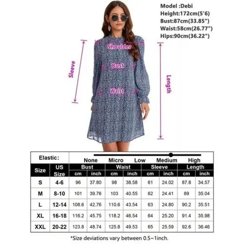 NWT Kojooin Ruffle Mock Neck Long Sleeve Floral Pleated Flowy Mini Dress Sz XXL Blue