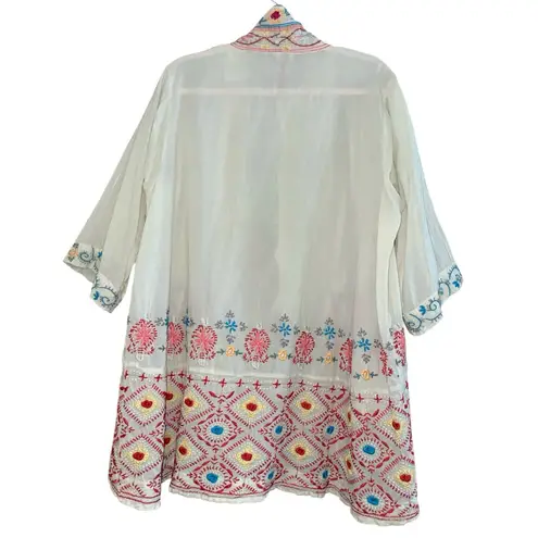 Johnny Was 100% Cotton Embroidered Open Jacket Kimono Large