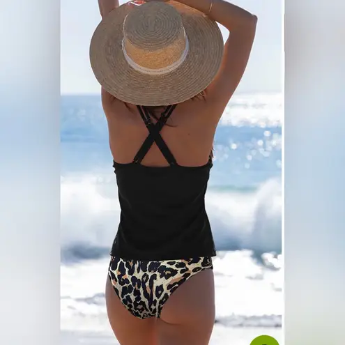 Beachsissi NWT, Criss Cross Back Tummy Control Black Tankini Set
