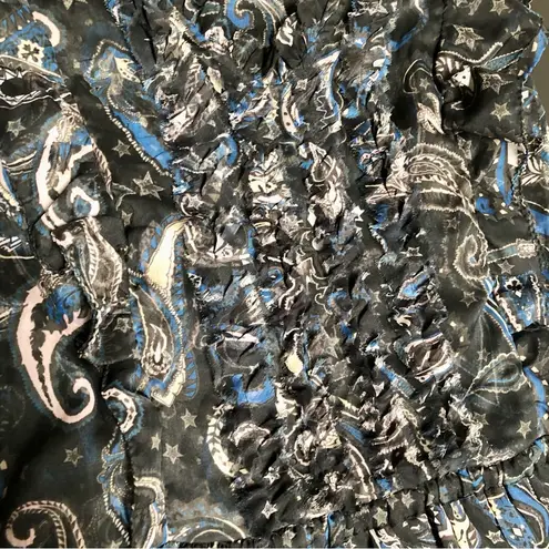 Zadig & Voltaire Rimana Paisley Mini Ruffle Beaded Dress Navy Blue Bohemian sz S