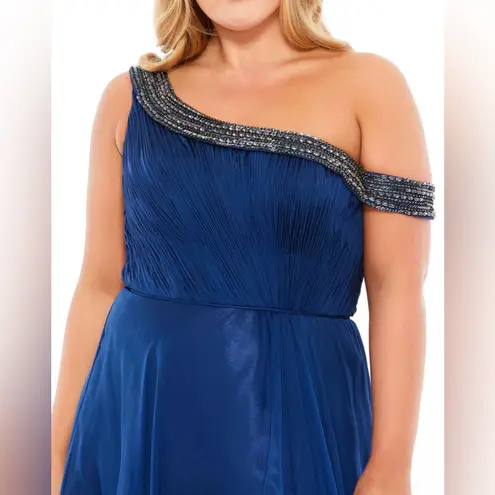 Mac Duggal Beaded Drop Shoulder Pleated Flowy Gown in Size 14w Plus Sized NWT