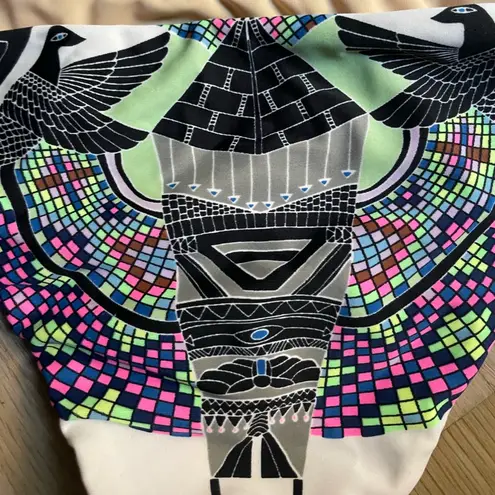 Mara Hoffman white/black/green/pink/grey tribal print two piece swimsuit XS EUC