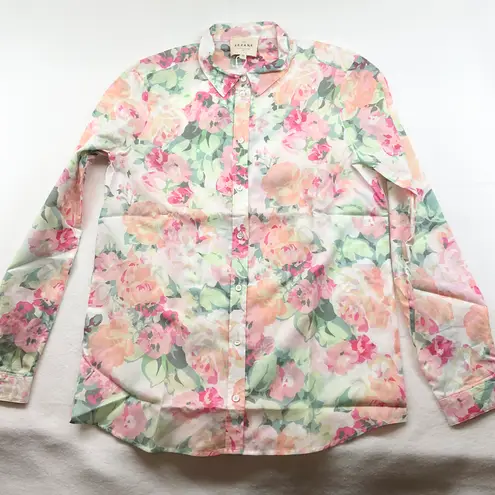Sézane NWT PIERRO SHIRT Romantic flowers PINK GREEN COTTON SZ 34 US2 bust36