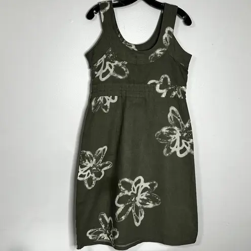 Lole ' Khaki Green Tie Dye Flowers Sleeveless Linen Blend Dress Women's Size 6