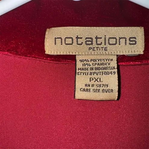 Notations Petite Women's Red Velvet Faux Blazer SHIRT PXL Long Sleeve