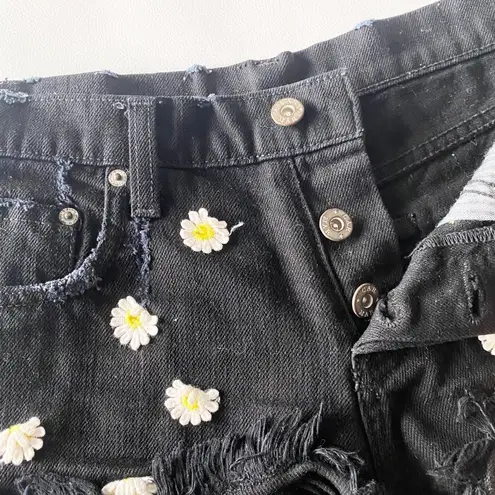 LF new  Carmar ❉ Crazy Daisy Embroidered Denim Cut Offs Shorts ❉ Jet Black ❉ 26