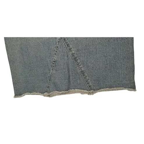 Lee  One True Fit Lower On Waist Embroidered Pocket Fringe Raw Hem Jean Skirt