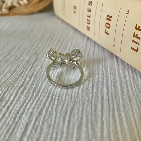 Boutique Silver Rhinestone Bow Glam Ring Girlhoodcore Coquette Femme Platinum Sparkly Jewelry