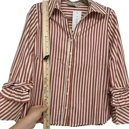 HARSHMAN SHIRT WOMEN’S XS BROWN STRIPED BUTTON DOWN FLARED SLEEVE COTTON NWT