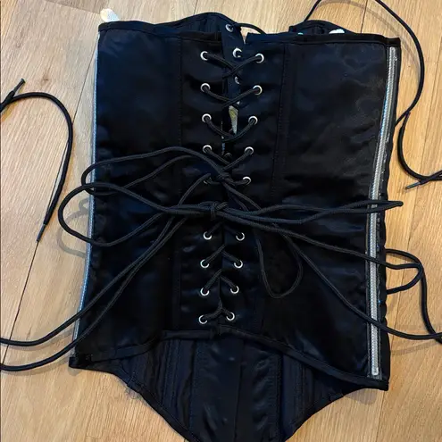 Shirley of Hollywood Corset Exposed Metal Rib Basque Size 32 Black
