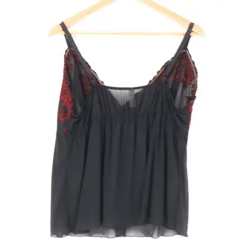 Cacique Black Babydoll Cami Top Whimsigoth Fairy Grunge Sheer Mesh Lingerie Size 22/24