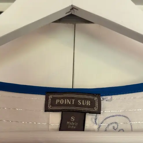 J.Crew Point Sur white and blue tassel the printed blouse small