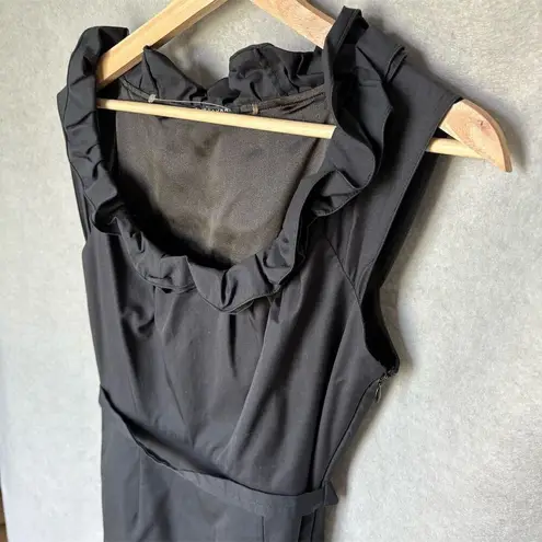 Elie Tahari Women's Black Ruffle Trim Cap Sleeve Midi Sheath Dress Size 4