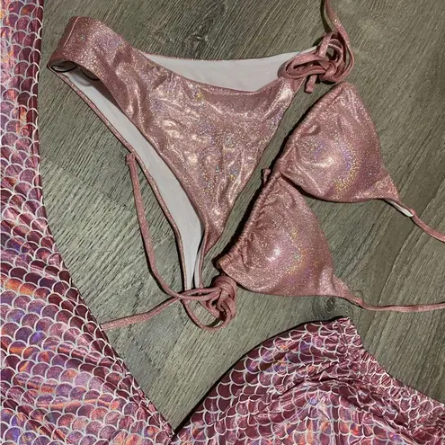 Iridescent Shimmery Pink Mermaid Bikini Swim Suit Set | L Size L