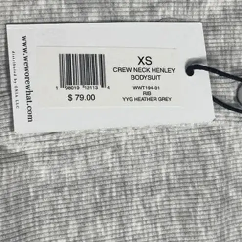We Wore What NWT Longsleeve Crewneck Henley Bodysuit Buttons XS Heather Grey #3550
