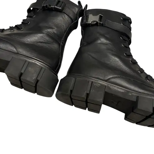 Massimo Dutti Black Leather Ankle Boots With Super Track Sole, Sz EU 39 / US 9