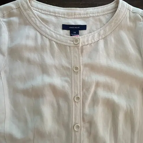 Jones Wear Vintage Linen Women's Size 14 Button Up Jacket Top Shirt Blouse Beige