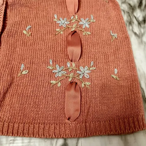 Bryn Connelly Womens Size M Pink Embroidered Forget Me Knots Ribbon Vest Vintage Size M