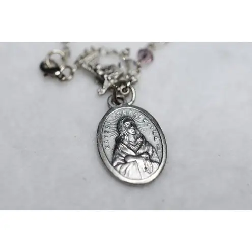 Source Unknown 925 St.Kateri Tekakwitha Sterling Silver Charms Multi Color Beaded 6 In Bracelet