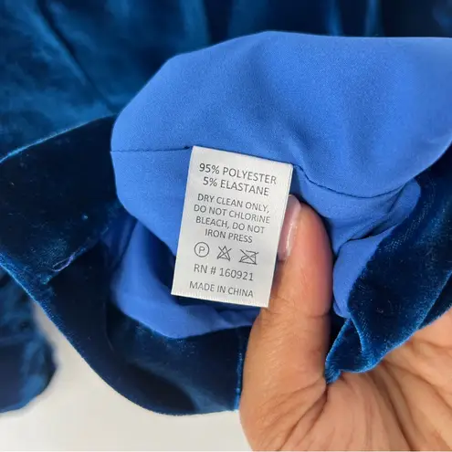 SEDGE Midnight Blue Velvet Womens Blazer Ruched 3/4 Sleeve 1 Button Size XS Blue