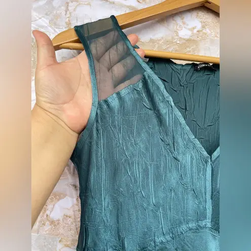 Komarov teal satin mesh dress size small Blue