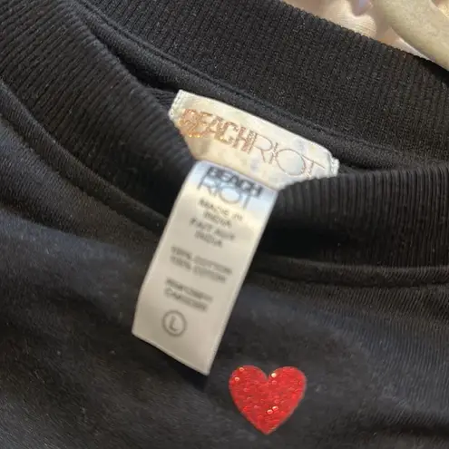 Beach Riot  Black Cropped Sweatshirt with Red Glitter Hearts, Size Large