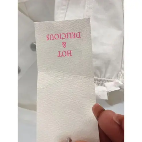 Hot & Delicious Women Corset Style Denim Crop Back Zipper Top Size Large Ivory White