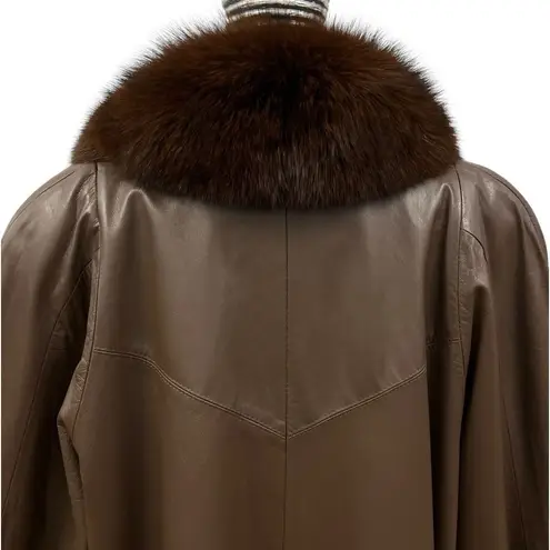 Handmade Brown Lambskin Leather Swing Stroller Brown Fox Tuxedo Front Collar