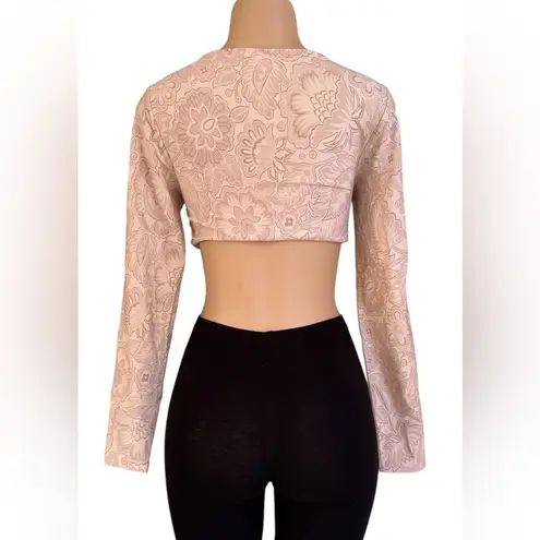 NWT Offline by Aerie Beige Real Cropped Long Sleeve Bra Top Paisley Print, Size Tan Size L