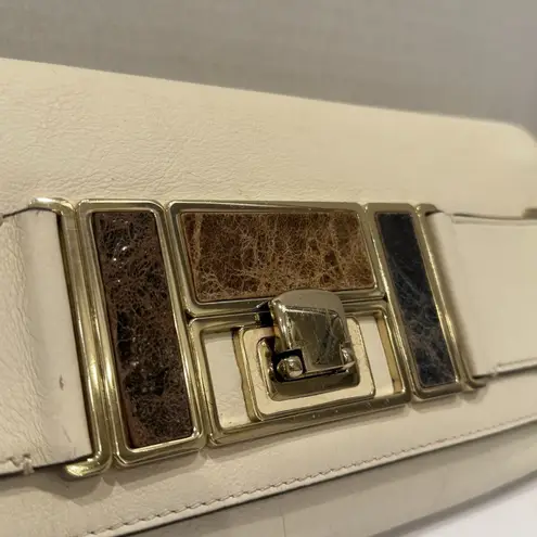 Anya Hindmarch Cream Leather Formal Foldover Clutch Purse Bag Brass Closure Tan