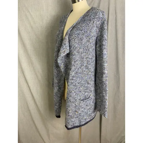 Maryline Made in Italy Boucle Waterfall Blue Open Cardigan Metallic Thread M Size M