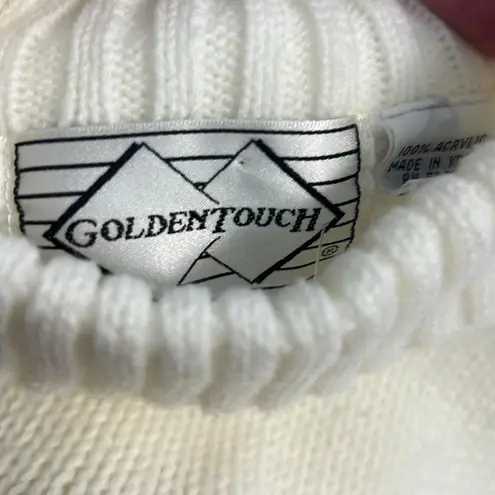 Women’s vintage 80s acrylic teddy bear white sweater collegiate style size med