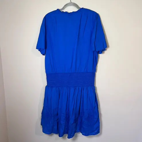 Ralph Lauren  Sizanna Embroidered Smocked Waist A-Line Dress Royal Blue 18