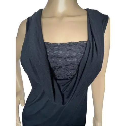 Willi Smith Crowl Neck Professional Black Blouse With Lace Detail