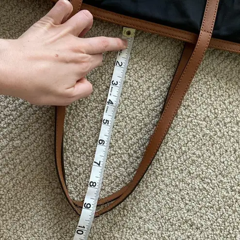 Michael Kors  Shoulder Bag Tote Nylon Saffiano Leather Black Brown Handbag GUC