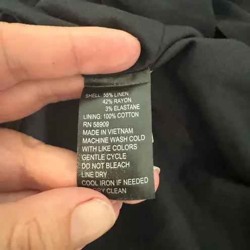 Preston & York Gabby Stretch V-Neck Collared Short Sleeve Dress Black Linen 16