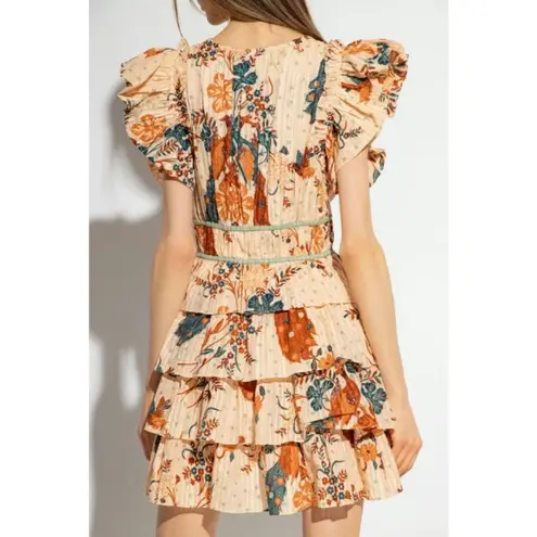 Ulla Johnson Marni Ruffled Mini Dress Peach Floral Size 14 NEW