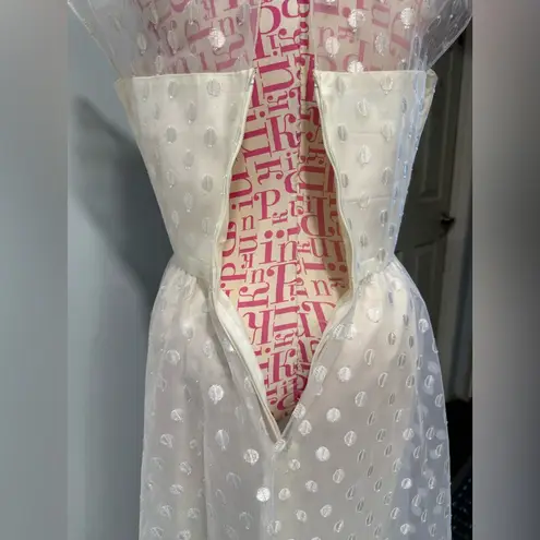 1950s Warren Petites Ivory Polka Dot Tulle Illusion Dress Tea Length Size 6 White