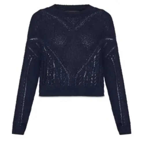 BCBGMAXAZRIA Crochet Crewneck Sweater Navy Blue Size XS