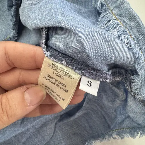 Bella Dahl Dress Womens Small Blue Chambray Denim Long Sleeve Frayed Hem Mini