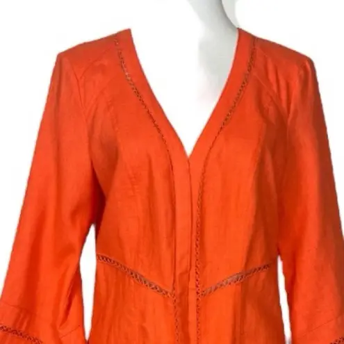 Lena Gabrielle Linen Long Jacket Bell Sleeve Open Front Coral Women’s Size 10 Orange
