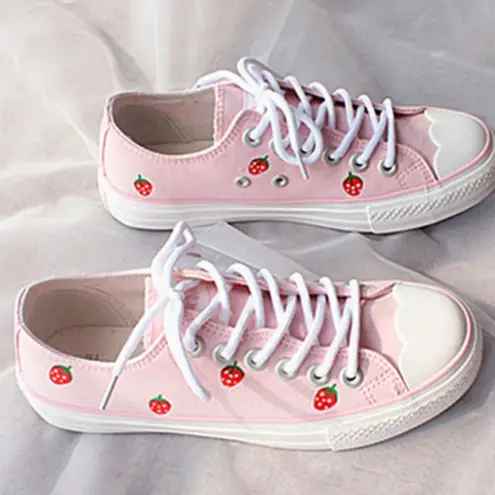 EVEN STAR Kawaii Strawberry Canvas Casual Sneakers sz 38 US 7 Pink