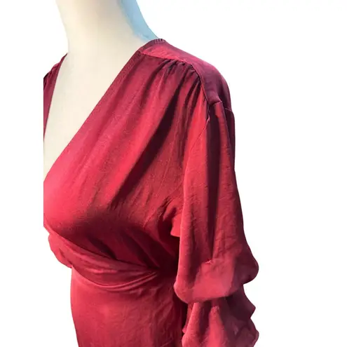 Aakaa NEW Burgundy Ruffle Wrap Maxi Holiday Dress M Long Gown Formal Evening