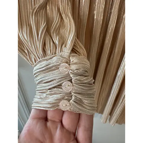 Sabina Musayev Adi Pearl Blush Metallic Pleated Mini Dress Size L Gold Size L