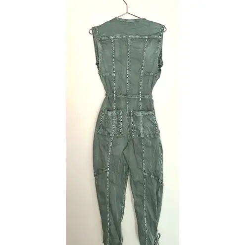 Ulla Johnson Adair Belted Acid Wash Sleeveless Denim Jumpsuit Army Green size 4