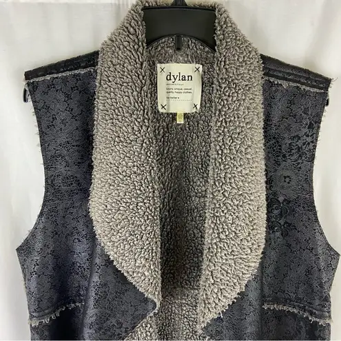 Dylan Sherpa and Black Floral Embossed Faux Suede Raw Hem Vest by True Grit