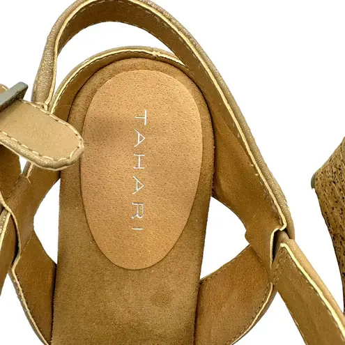 Tahari TAN BROWN CORK SOFT SUEDE WEDGE SANDALS SIZE 10