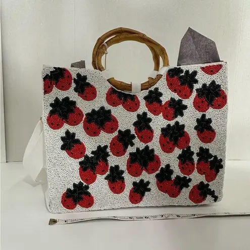 SOL + MER NWT Strawberry Beaded Viral Purse Handbag w Bamboo Handles White Strap
